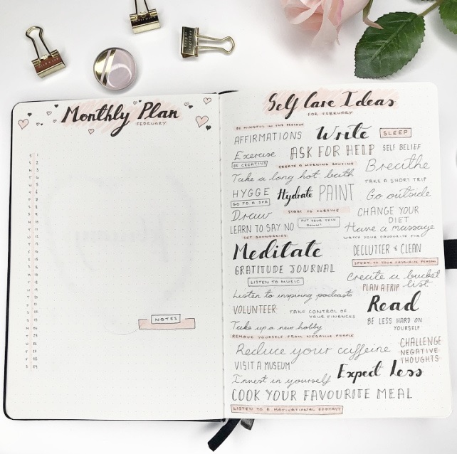 Great February Bullet Journal Ideas Monthly Plan and Self Care Ideas