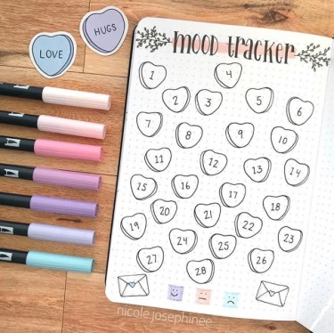 Great February Bullet Journal Ideas Mood Tracker nicole.josephinee