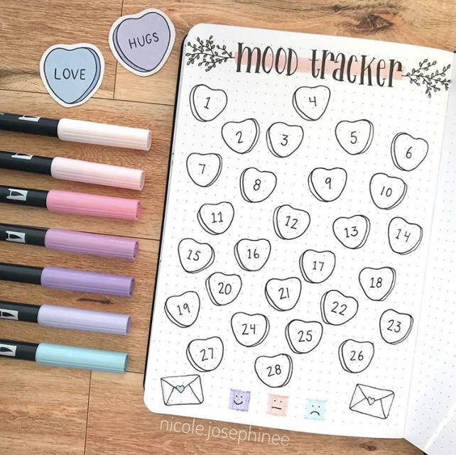 Great February Bullet Journal Ideas Mood Tracker nicole.josephinee
