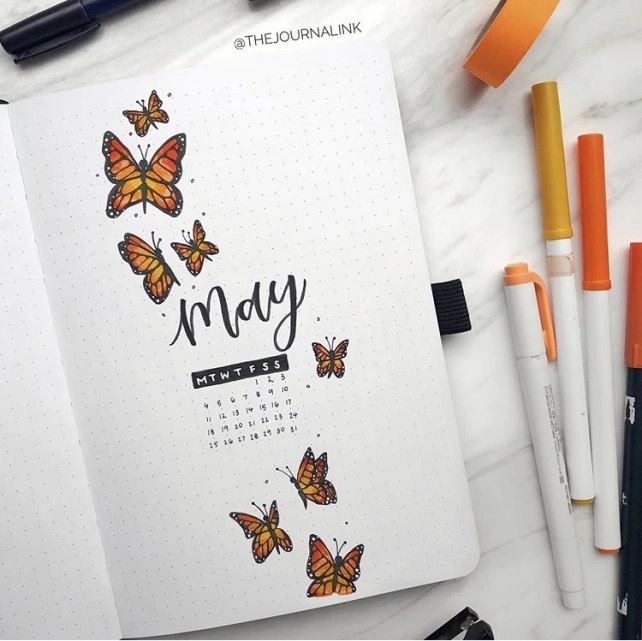 Great Bullet Journal Spread Ideas for May Cover Page Journal Ink