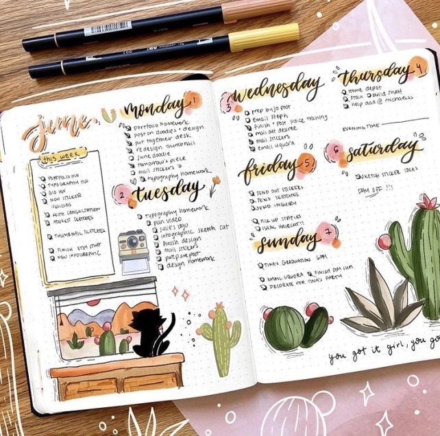 Great Bullet Journal Spread Ideas for June Weekly Spread Julianne Doodles