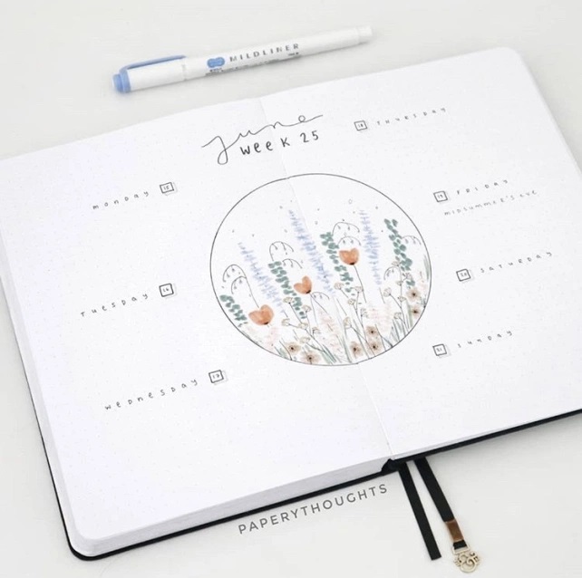 Great Bullet Journal Spread Ideas for June Weekly Spread PaperyThoughts