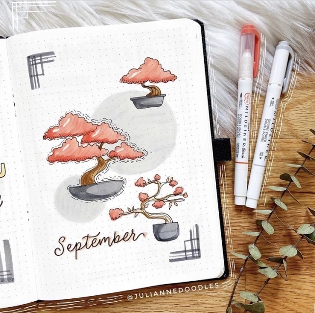 Great Bullet Journal Spread Ideas for September Cover Page Julianne Doodles