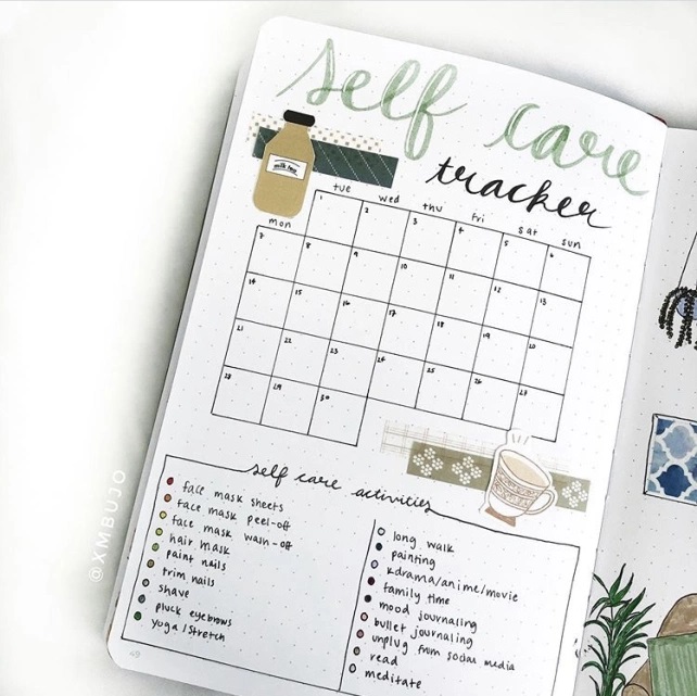 Great Bullet Journal Spread Ideas for September Self Care Tracker xmbujo