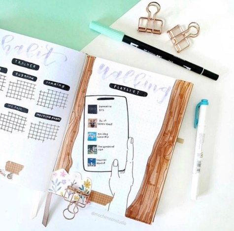 Great Bullet Journal Spread Ideas for September Walking Playlist Mochi Moon Studio